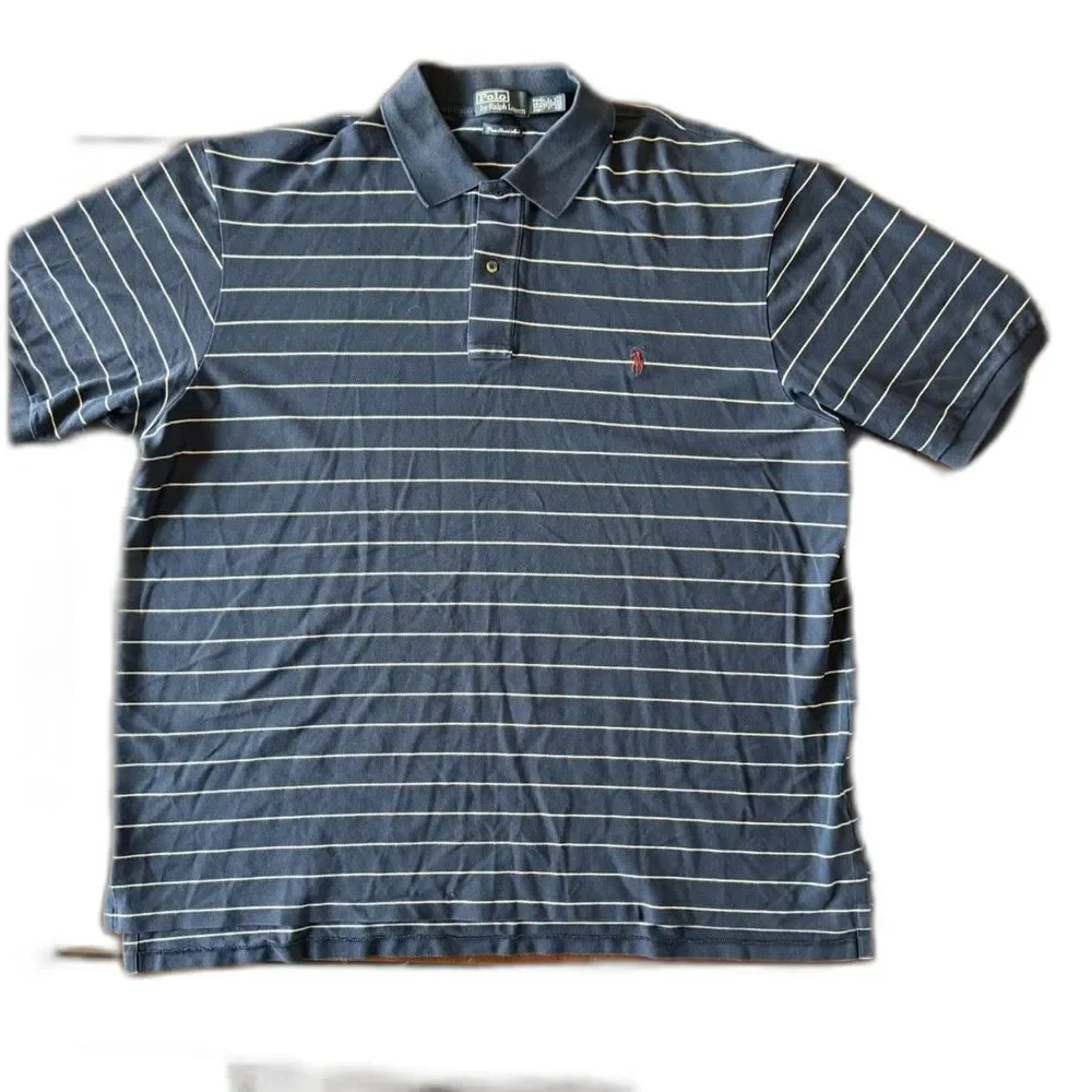 Polo Ralph Lauren 3XLT Polo Shirt Navy Stripe Big Tall Pima Stretch Mesh Preppy